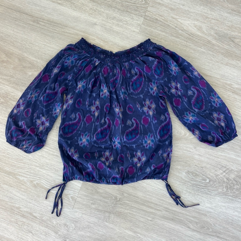 Lucky Brand women’s ikat Print 3/4 Sleeve Cotton Top Small Drop Shoulder Boho